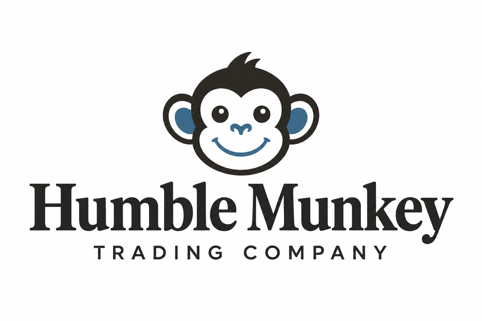 Humble Munkey Trading Company logo with a smiling blue-accented monkey